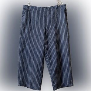 Eileen Fisher wide leg cropped organic linen black w/white stripe pants XL 💕